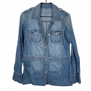 Long Denim Button-Down Convertible Sleeves